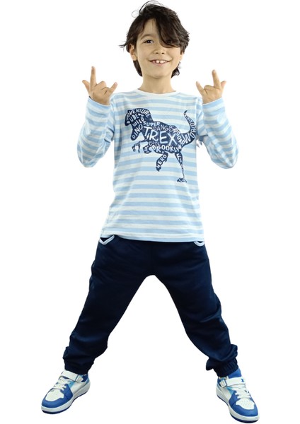 T-Rex Baskılı T-Shirt + Indigo Pantolon Takım