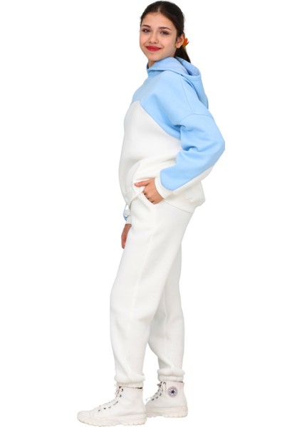 Kız Çocuk Paçası Lastikli, Garnili Oversize 3 Iplik Şardonlu Içi Pamuklu Eşofman Takımı