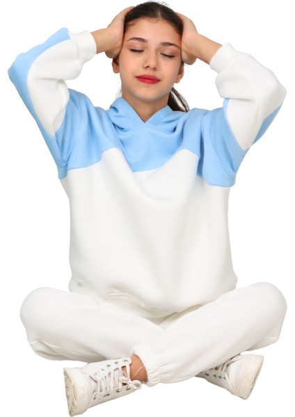 Kız Çocuk Paçası Lastikli, Garnili Oversize 3 Iplik Şardonlu Içi Pamuklu Eşofman Takımı fırsatları