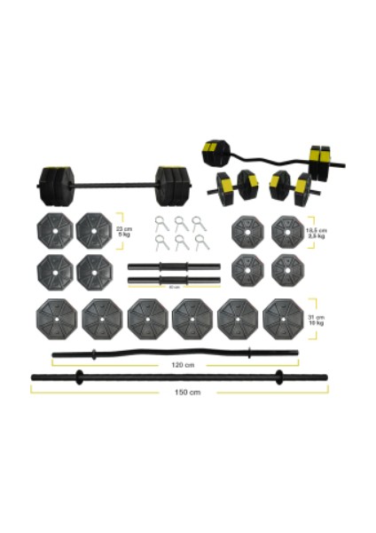 Tan Spor 90 kg Dambıl Halter Full Kısa Bar + Z Bar + Düz Bar Seti