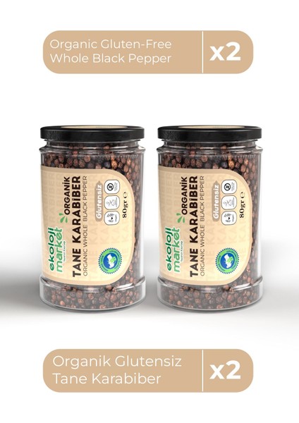 Organik Glutensiz Tane Karabiber 80 gr X2 / Organic Gluten-Free Whole Black Pepper 80 gr X2