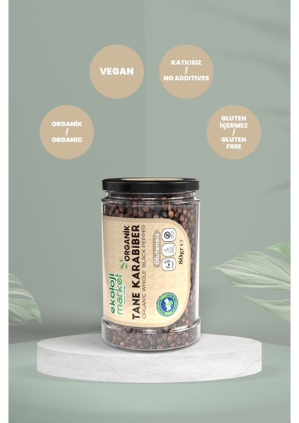 Organik Glutensiz Tane Karabiber 80 gr X2 / Organic Gluten-Free Whole Black Pepper 80 gr X2