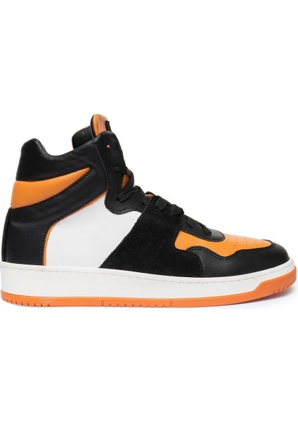 Erkek Siyah Turuncu Beyaz Hakiki Deri Sneaker Bot 3K1SB75175