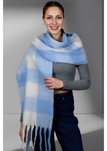 Kadın Yumuşak Dokulu Ekose Desenli Omuz Şalı Atkı