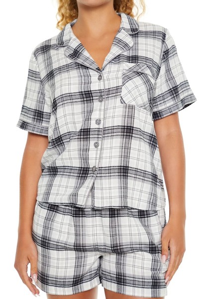 F21 Ekose Desenli Gömlek ve Şort Pijama Takımı