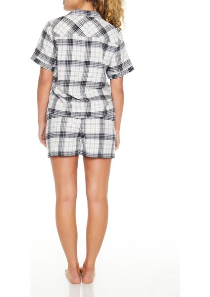 F21 Ekose Desenli Gömlek ve Şort Pijama Takımı