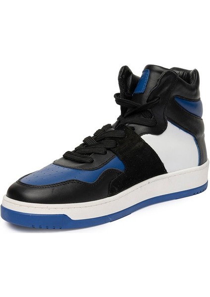 Erkek Siyah Mavi Beyaz Hakiki Deri Sneaker Bot 3K1SB75175