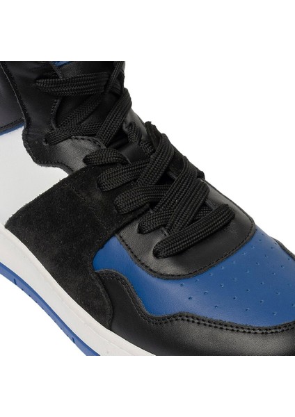 Erkek Siyah Mavi Beyaz Hakiki Deri Sneaker Bot 3K1SB75175