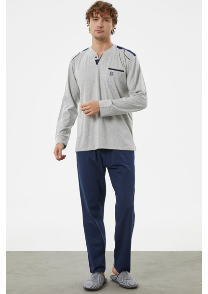 Hakim Yaka Cepli Pijama Takım - Gri