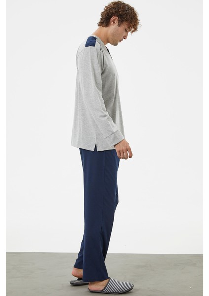 Hakim Yaka Cepli Pijama Takım - Gri fırsatları