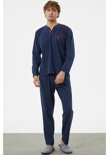 Hakim Yaka Cepli Pijama Takım - Lacivert