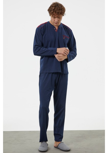 Hakim Yaka Cepli Pijama Takım - Lacivert fiyatları
