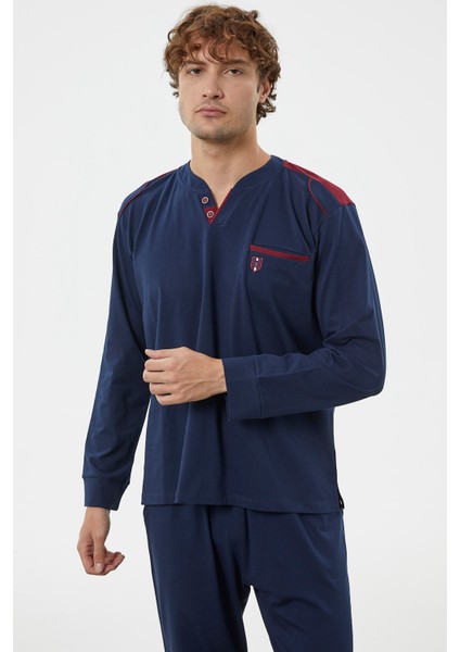 Hakim Yaka Cepli Pijama Takım - Lacivert modelleri