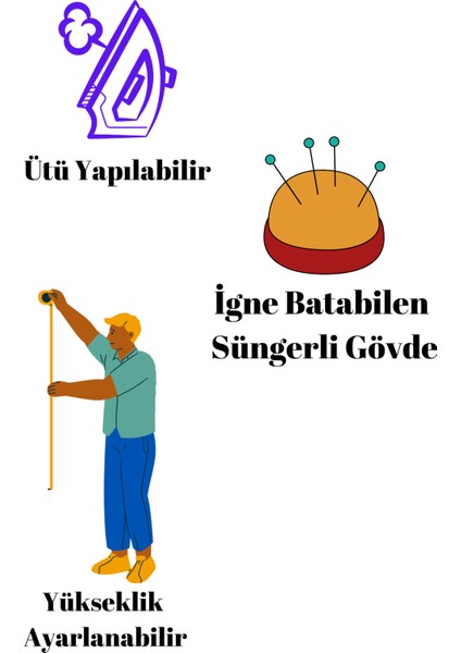 Ekonomik 36-46 Beden Arası Dik ve Yatay Iğne Batabilen Sünger Metal Ayaklı Terzi Mankeni