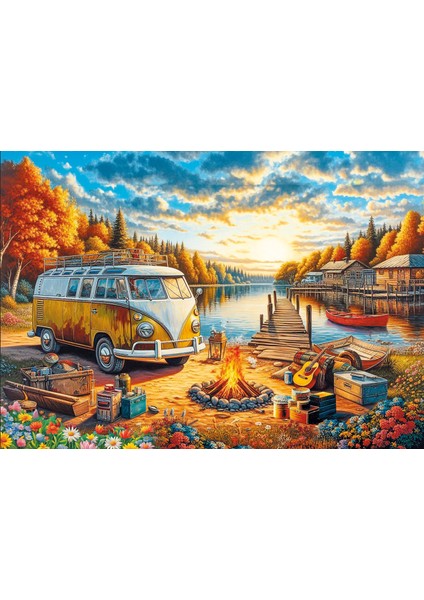 Vosvos Camp Fire At Sunset 1000 Parça Puzzle modelleri