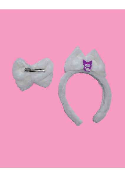 Çoçuk Sevimli Kuromi Kawai Peluş Fiyonklu Taç Toka Saç Bandı