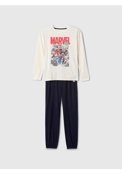 Erkek Çocuk Lacivert Geri Dönüştürülmüş Marvel Grafikli Pijama Takımı