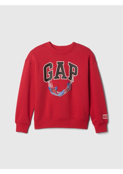 Erkek Çocuk Kırmızı Gap Logo Marvel Spider-Man Grafikli Relaxed Fleece Sweatshirt