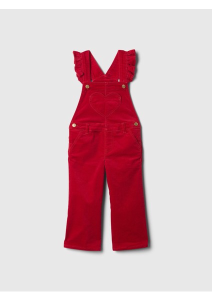 Kız Bebek Kırmızı Kalp Detaylı Kadife Tulum