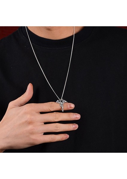 Gümüş Kılıçlı Ejderha Kolye 925 Ayar Gümüş Ejderha & Kılıç Figürlü Erkek Kolye fiyatları