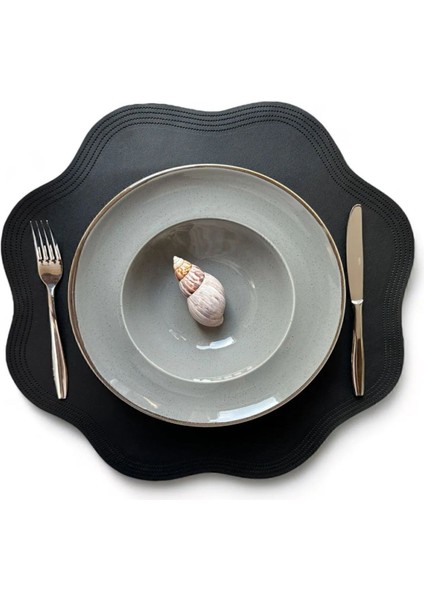 Siyah Deri Amerikan Servis/ Supla / Placemats