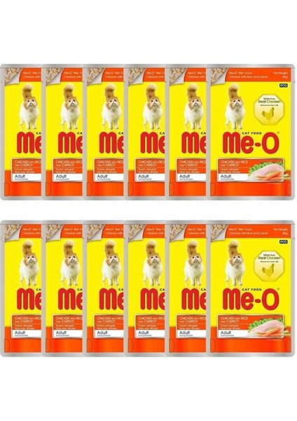 Me-O Pouch Tavuklu Pirinçli ve Havuçlu Kedi Maması 80 gr 12'li