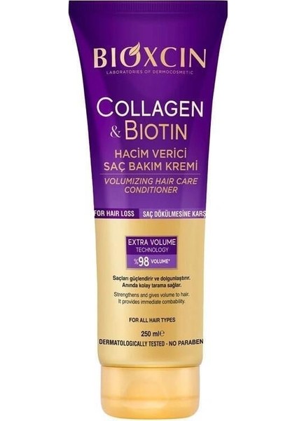Collagen Biotin Hacim Verici Saç Bakım Kremi 250 ml Içeirğindeki Hidrolize Kolajen Peptitleri, Saç Tellerini Kalınlaştırarak Dolgunluk Verir