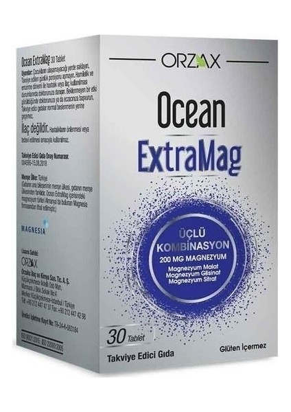 Ocean Extramag 30 Tablet Magnezyum Sitrat-Magnezyum Malat-Magnezyum Bisglisinat