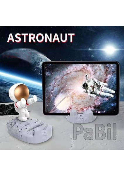 Astronot Aksiyon Figürlü Telefon ve Tablet Standı - Kutulu Hediyelik 11 cm - Gümüş