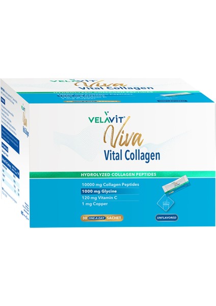 Viva Vital Ekstra Glisinli Collagen 30 Toz Saşe Hidrolize Kolajen, Glisin, C Vitamini Ve Bakır İçeren Takviye Edici Gıda