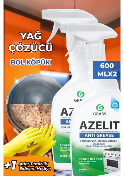 Azelit Ultra Anında Etki Mutfak Kir ve Yağ Çözücü Sprey 600ml x2