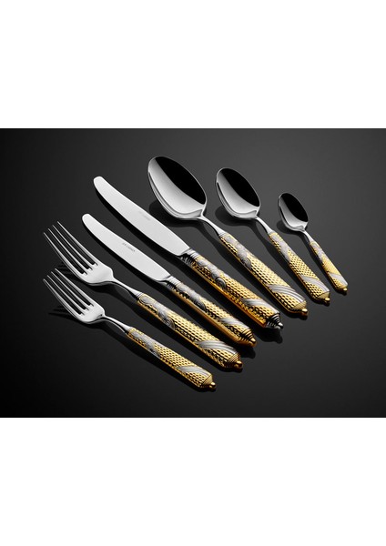 Embossed Yarım Gold 89 Parça Çatal Bıçak Seti