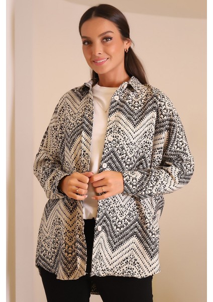 Zigzag Desenli Siyah Kadın Gömlek 32893-2K3 fiyatları