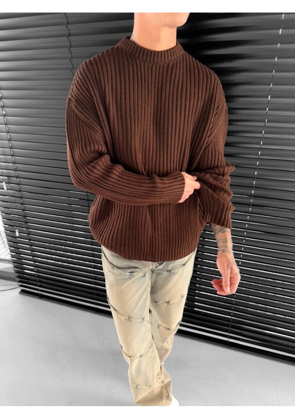 Erkek Regular Fit Kazak Koyu Kahve