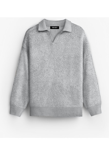 Erkek Oversize Dokulu Kazak Gri