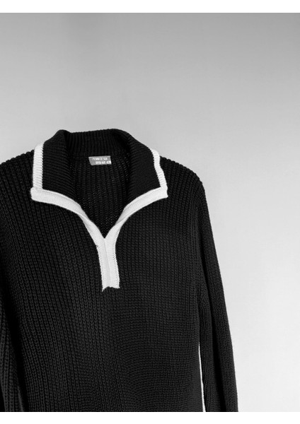 Erkek Oversize Desenli Dik Yakalı Ağır Kazak Siyah modelleri