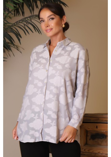 Uzun Kollu Çiçek Desenli Kadın Gömlek 33649-2Y4