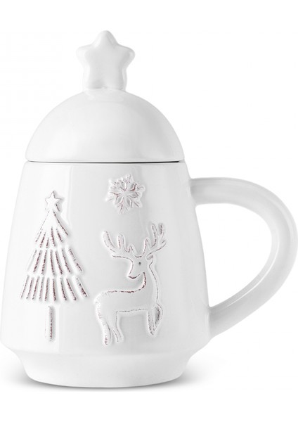 New Year Yılbaşı Snowy Kapaklı Kupa 360 ml Beyaz