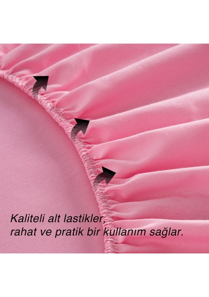 Pembe Renkli %100 Pamuklu Penye Kumaşından Lastikli Çarşaf (7 Farklı Ebat)