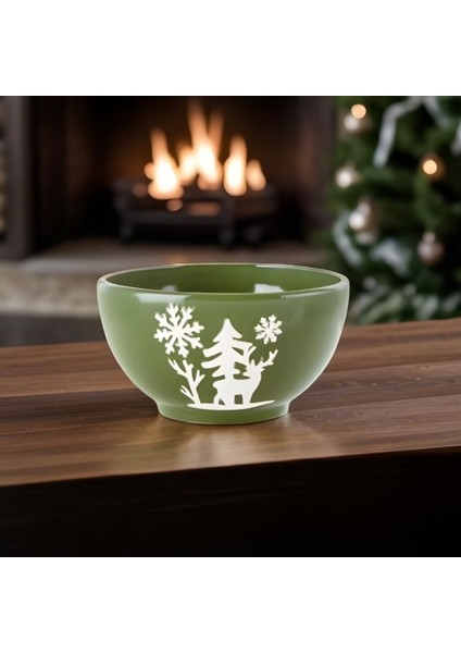 New Year Yılbaşı Snowy Kase 15,5 cm Yeşil