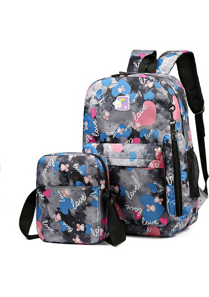 Okul Çantası Kız Okul Çantası Yeni Üç Parçalı Set Sırt Çantası Sevimli Rahat Seyahat Sırt Çantası Büyük Kapasiteli Orta Okul Öğrenci Okul Çantası (Yurt Dışından)