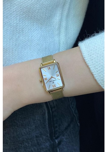 DKE.1.10741 Dikdörtgen Kasa Hasır Kordon Minimal Tasarım Kadın Kol Saati fırsatları