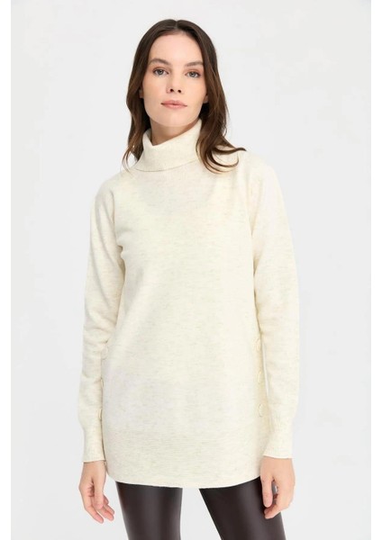 Tam Balıkçı Uzun Kollu Kemik Kadın Kazak 23391-2K5