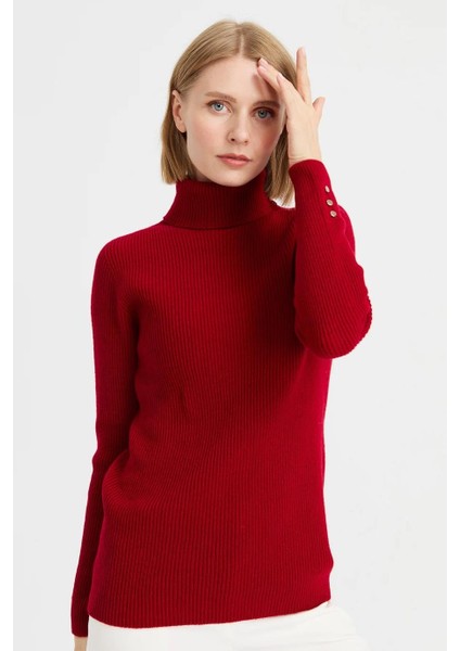 Tam Balıkçı Kol Ucu Düğmeli Kırmızı Kadın Kazak 23159-TB-2K5 fiyatları