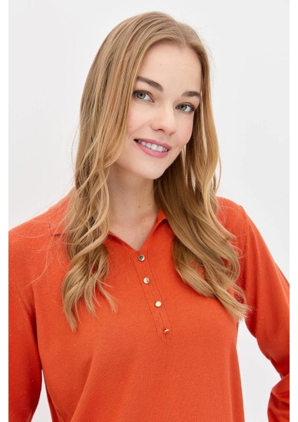 Polo Yaka Basıc Turuncu Kadın Kazak 23026-PY-2K5 fiyatları