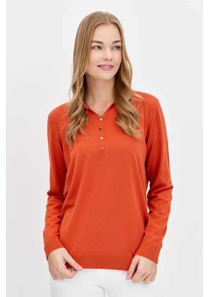 Polo Yaka Basıc Turuncu Kadın Kazak 23026-PY-2K5 indirimleri