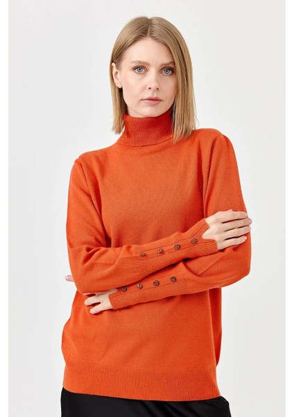 Kol Ucu Yırtmaçlı Turuncu Kadın Kazak 22330-TB-2K5