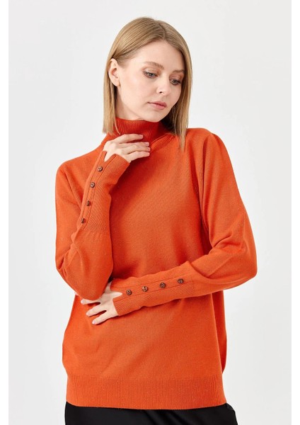 Kol Ucu Yırtmaçlı Turuncu Kadın Kazak 22330-TB-2K5 fiyatları