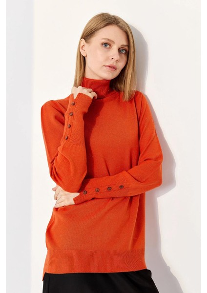 Kol Ucu Yırtmaçlı Turuncu Kadın Kazak 22330-TB-2K5 modelleri