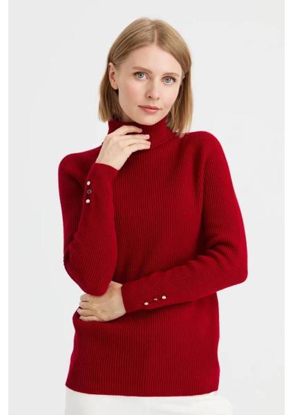 Tam Balıkçı Kol Ucu Düğmeli Kırmızı Kadın Kazak 23159-TB-2K5 indirimleri